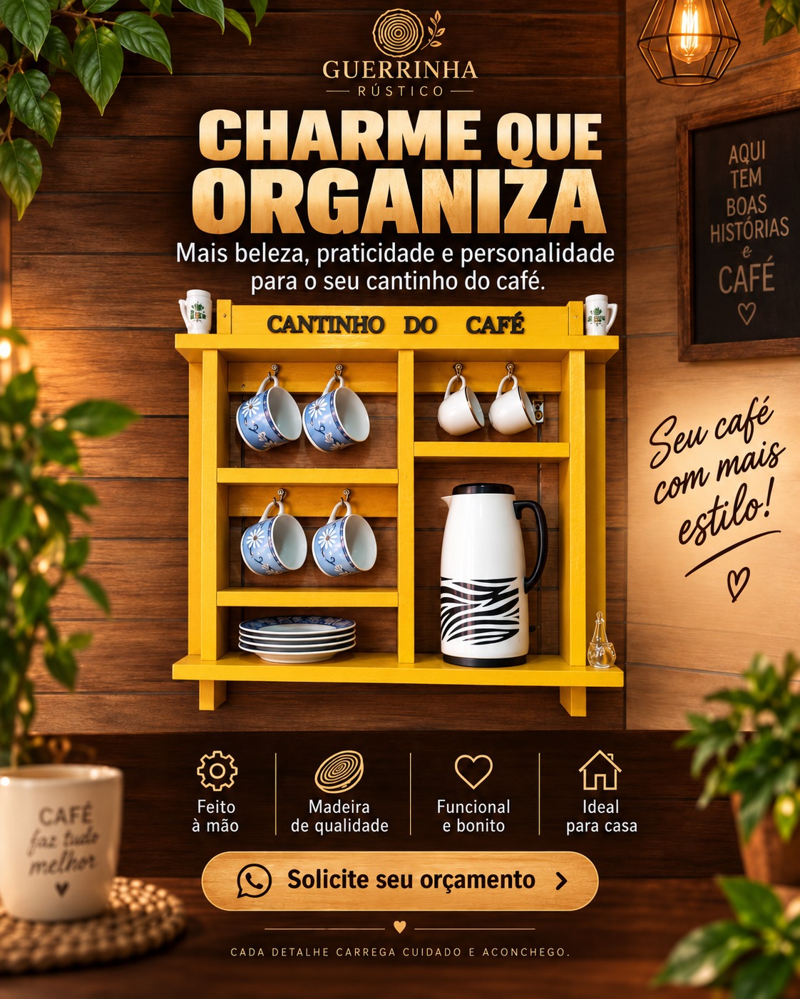 Cantinho do Café Amarelo — Mesma peça em acabamento colorido, do jeito que o cliente escolheu, peça artesanal em madeira da Guerrinha Rústico